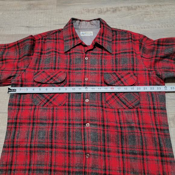 Vintage 80s Wool Flannel Shirt Jacket Mens Size Large Plaid Lumberjack JM Fields - Picture 5 of 6